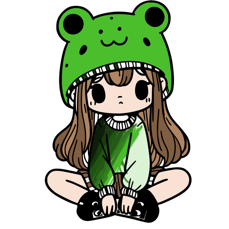 a girl wearing a frog hat and some frog socks