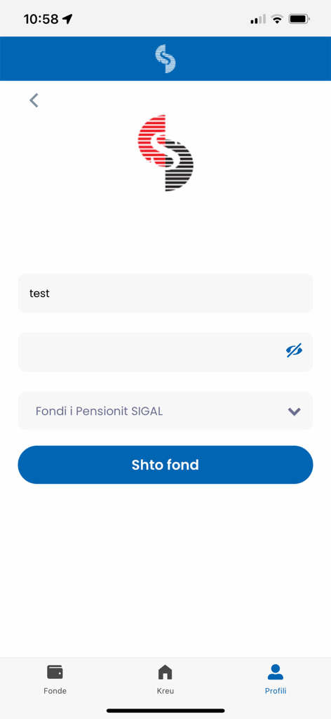 Interface of the Sigal Fond Pension app showing the form to add a pension fund