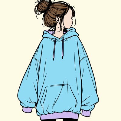 realistic girl with a oversized sweatshirt on and a bun