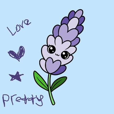 the flower lavender kawaii but cute and a little realistic