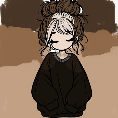 girl with baggy sweatshirt and messy bun