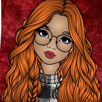 girl with long hair and freckles and glasses realistic