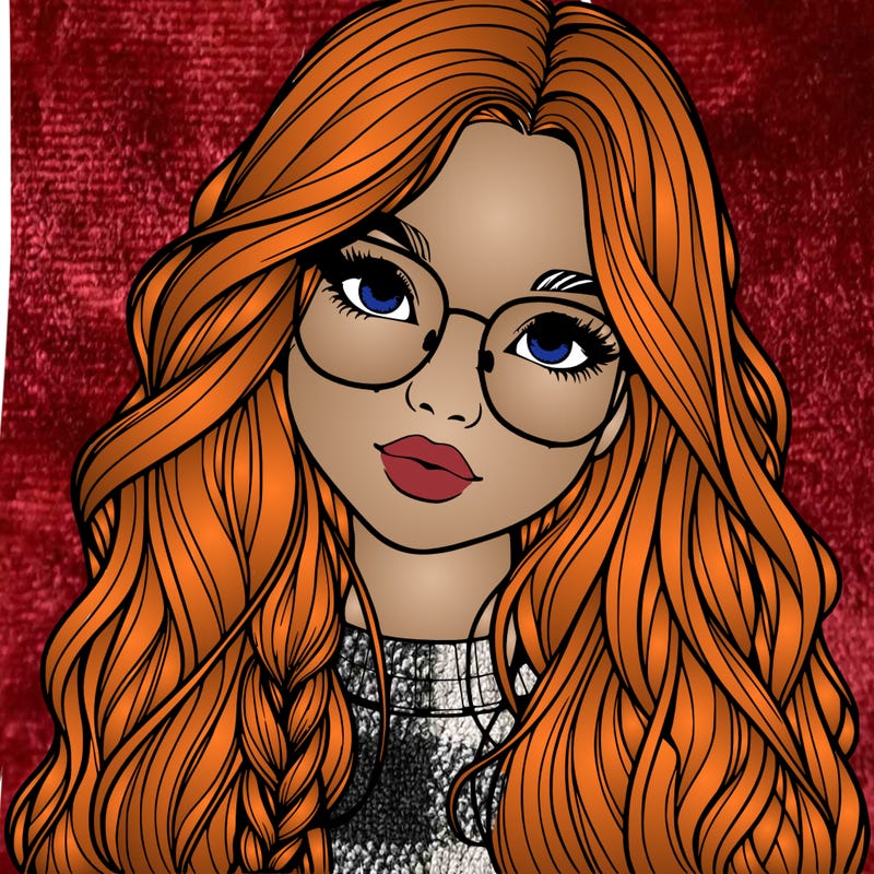 girl with long hair and freckles and glasses realistic
