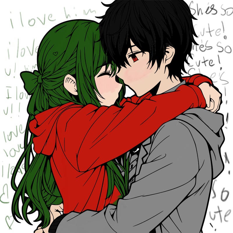 anime couple hugging