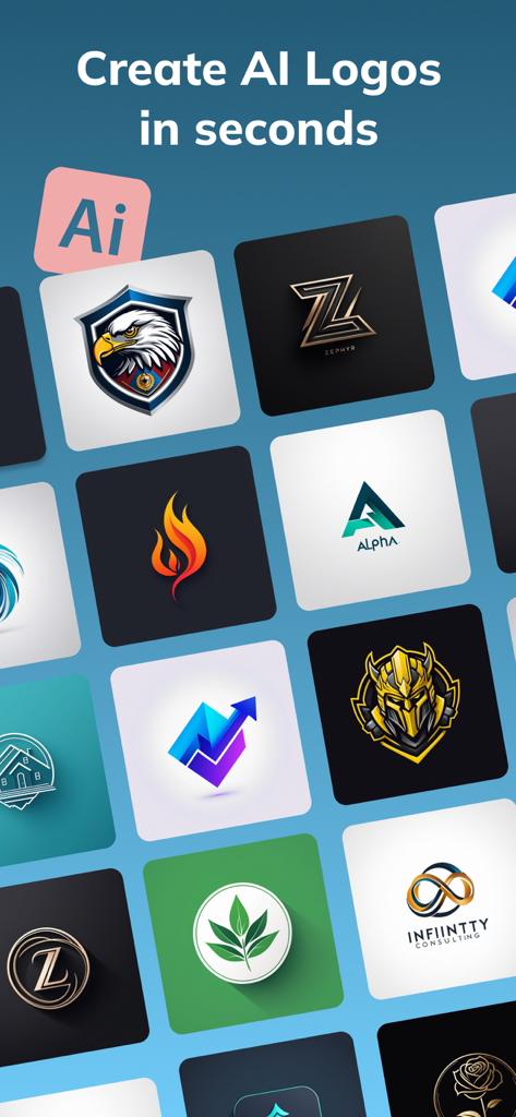 AI Logo Generator - Logo Maker - Una colección de varios diseños de logos profesionales creados con tecnología IA