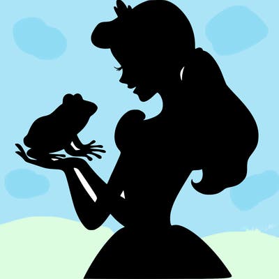 a shadow of a princess holding a frog realistic
