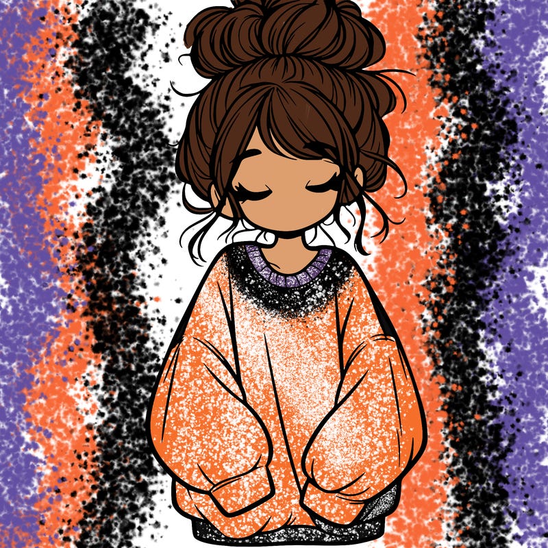 girl with baggy sweatshirt and messy bun