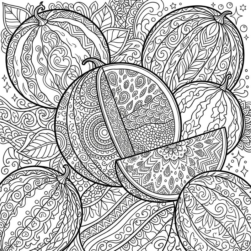 Discover a unique blend of nature and intricate art with our Zentangle Watermelons coloring page. Each melon is transformed into a canvas of detailed patterns, offering hours of calming artistic expression.