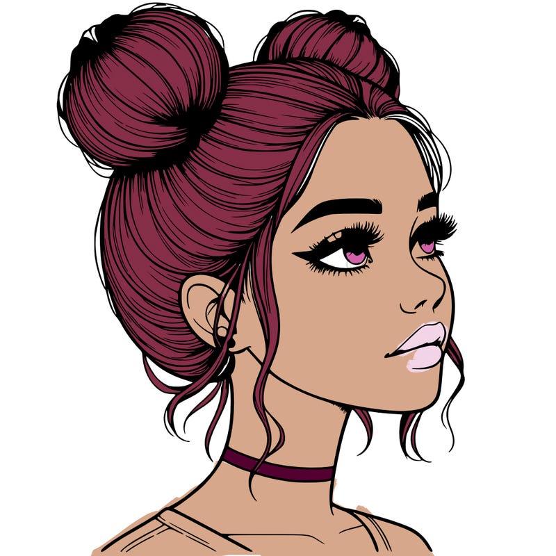realistic girl with buns on the top of her head