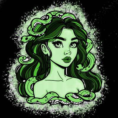 realistic girl with snakes as hair