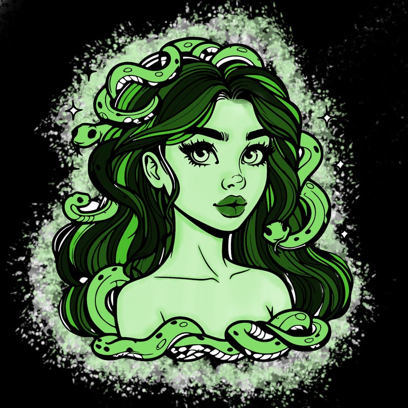 realistic girl with snakes as hair