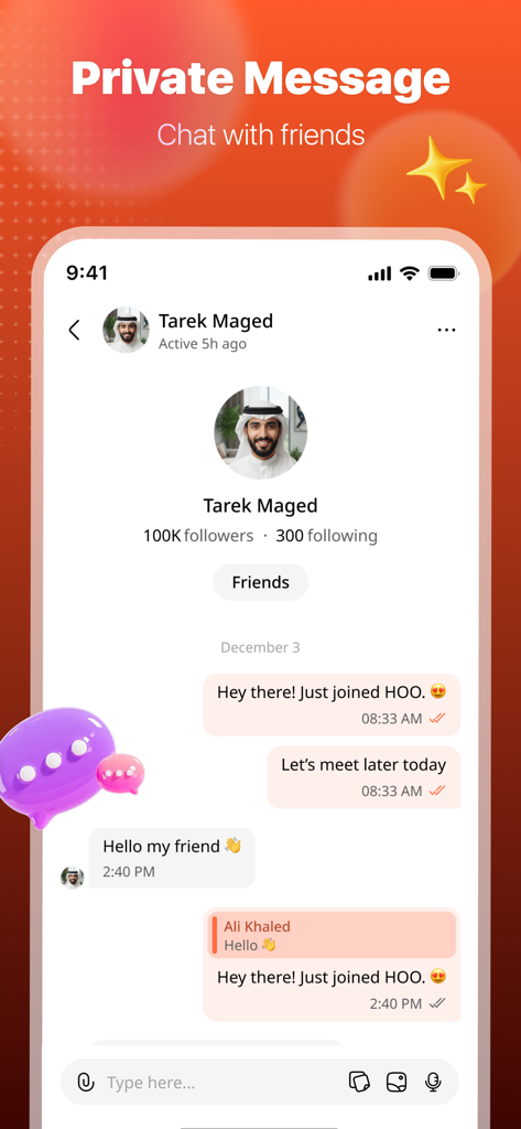 Hoo Live - Hoo Live app private messaging screen showing a direct chat conversation between users