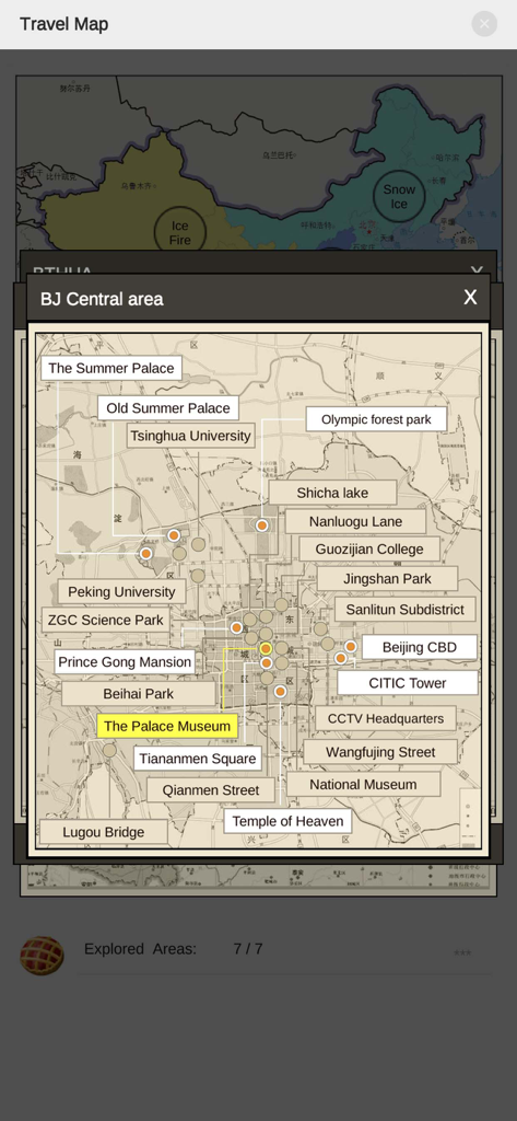 MapXT - A detailed travel map showing landmarks in Beijing central area within the MapXT app