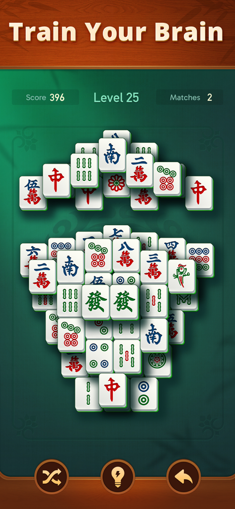 Écran de jeu Vita Mahjong présentant de grandes tuiles et le titre entraînement cérébral