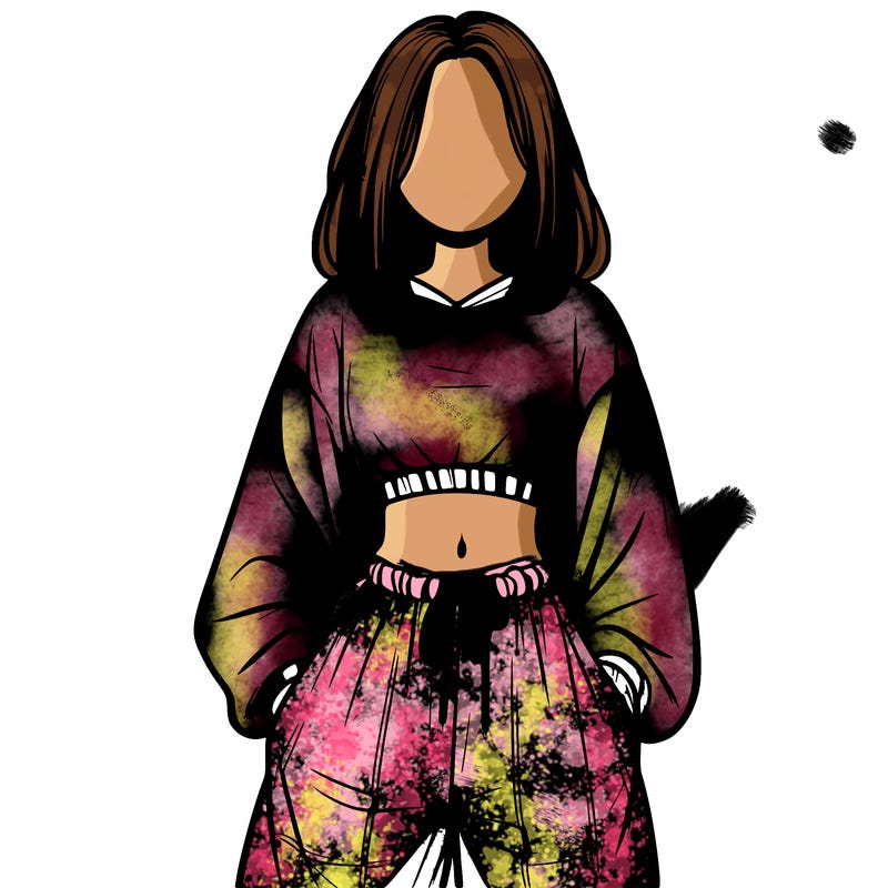realistic girl faceless with baggy pants and a crop top