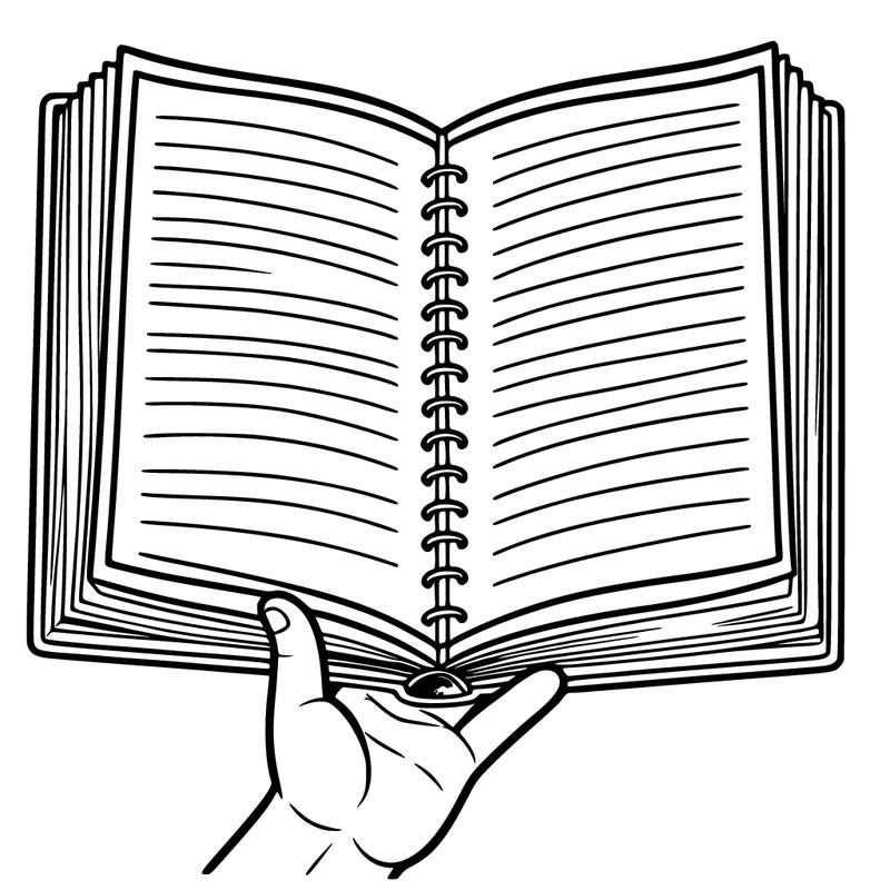 inside of large notebook, blank pages
