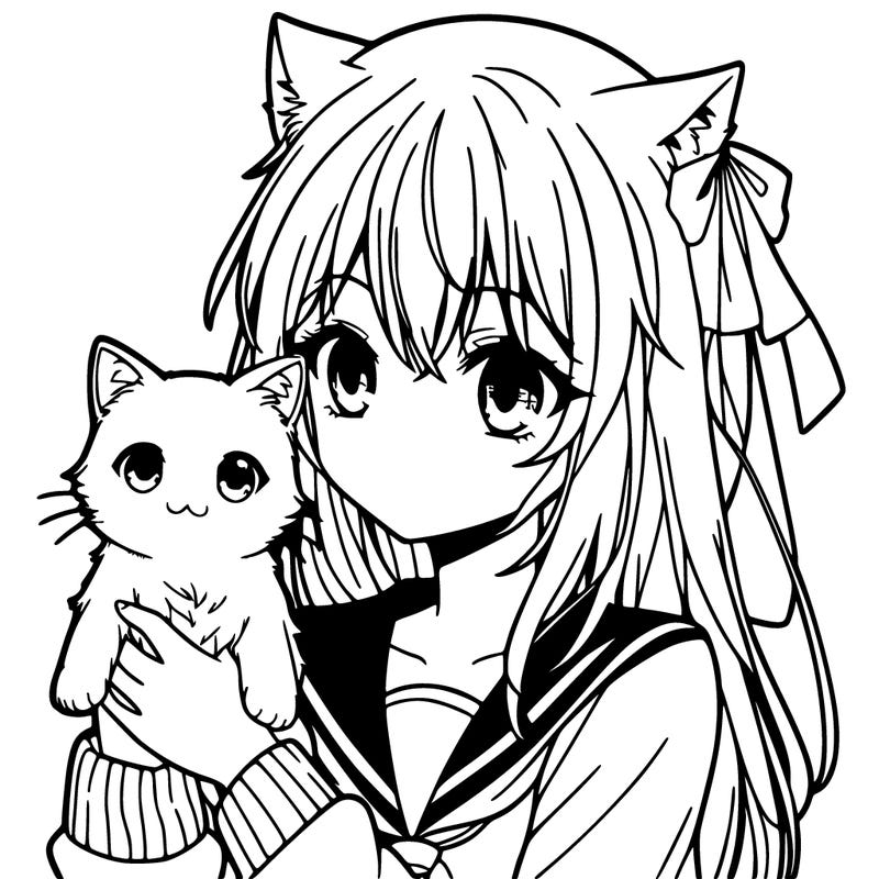anime girl with a cat