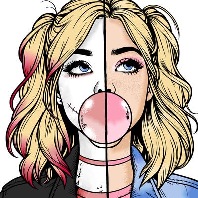 realististic girl blowing bubble -gum