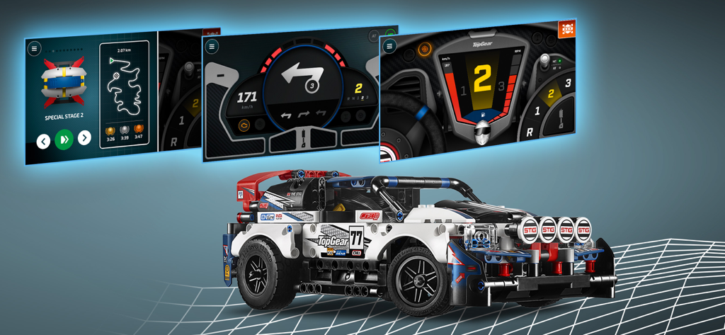 Interfaces de panel de control digital para el coche de rally LEGO Technic Top Gear
