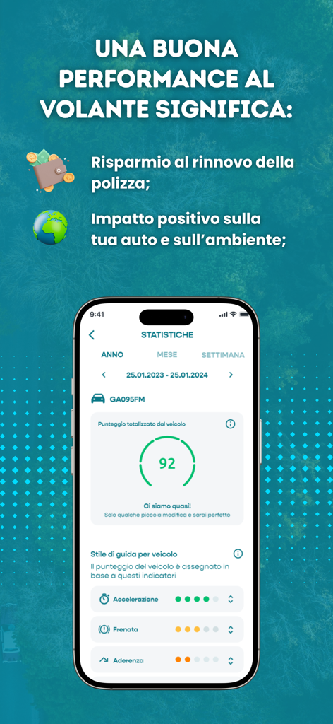 Painel do aplicativo Drive Connexa mostrando pontuação de condução e métricas de desempenho de aceleração e frenagem