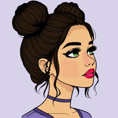 realistic girl with buns on the top of her head