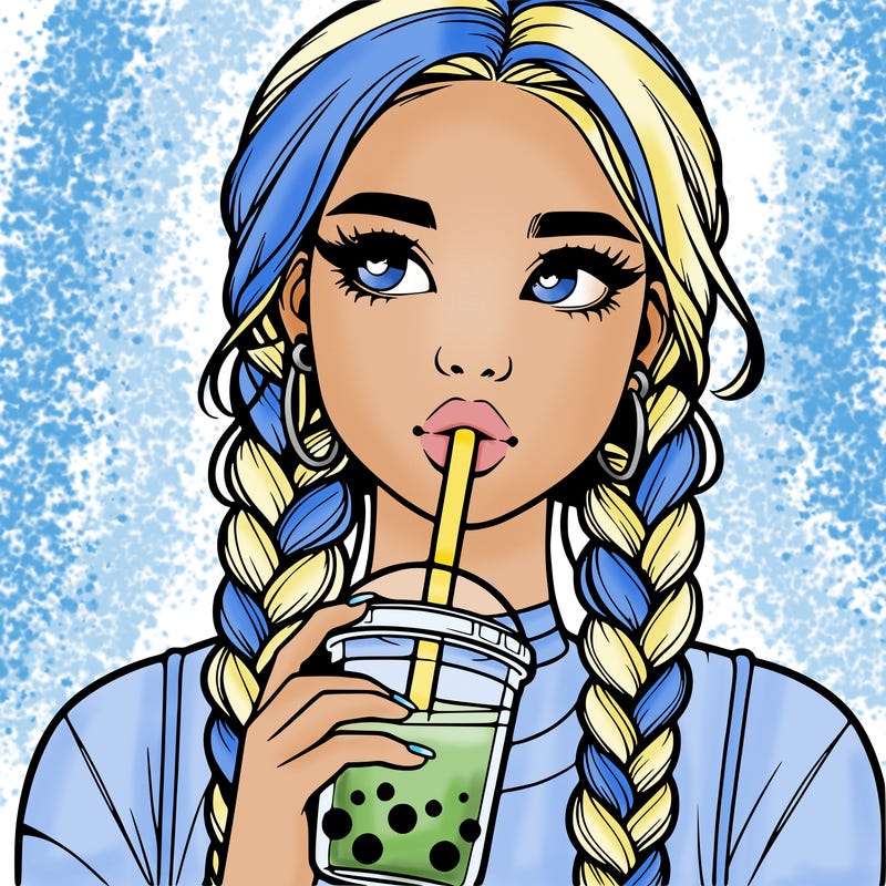 realistic girl with braided hair drinking boba