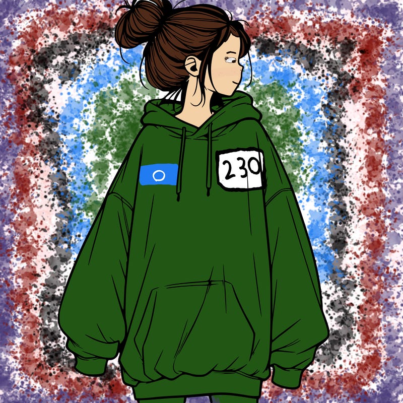 realistic girl with a oversized sweatshirt on and a bun