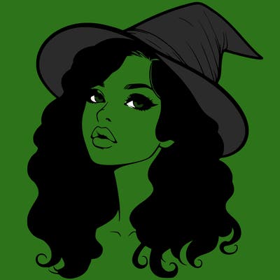realistic witch girl with wavy hair and lips