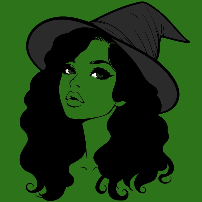realistic witch girl with wavy hair and lips