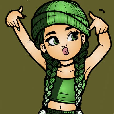 realistic teenage girl with braids and a beanie and crop top doing 🫶🏼