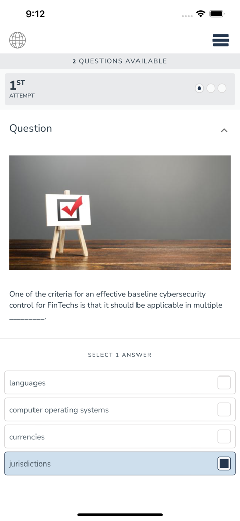 Qstream - Interface of the Qstream mobile app displaying a professional microlearning question about cybersecurity.