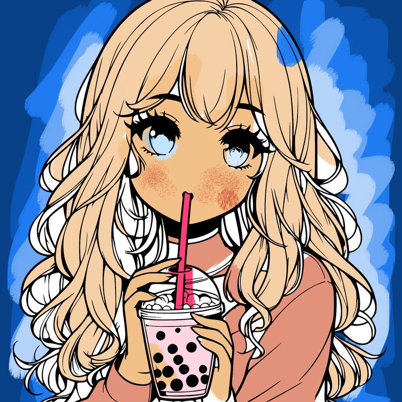 realistic girl drink a boba