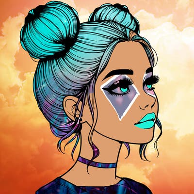realistic girl with buns on the top of her head