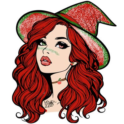 realistic witch girl with wavy hair and lips