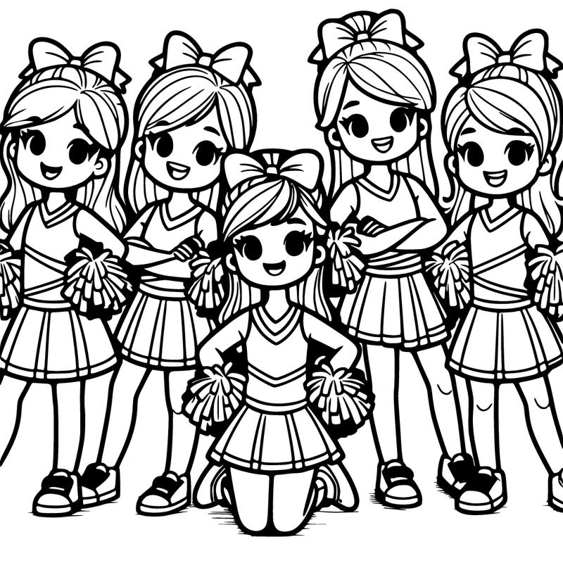 group of 6 cheerleaders with their arms down