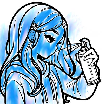 a realistic girl spray painting