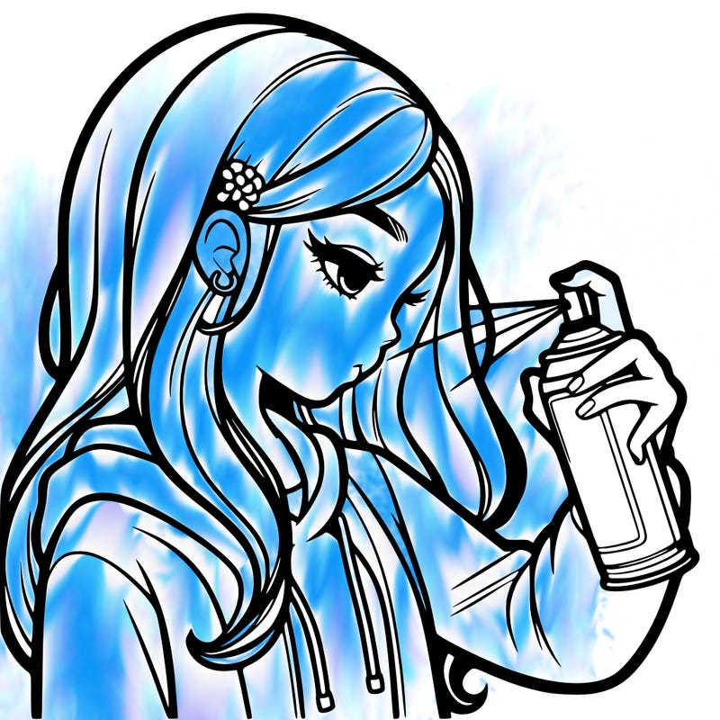 a realistic girl spray painting