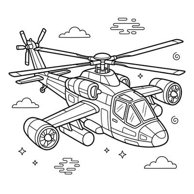 Embark on an aerial adventure with this exciting compound helicopter coloring page, designed especially for young explorers. Kids aged 4-8 will love bringing this unique aircraft with its special wings and propellers to life with their favorite colors.