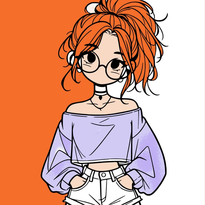 girl with a messy ponytail glasses a baggy crop top and jean shorts