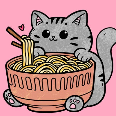 cat with ramen