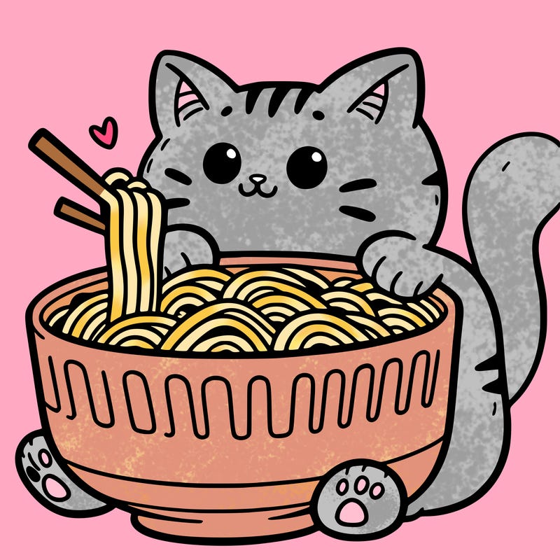 cat with ramen