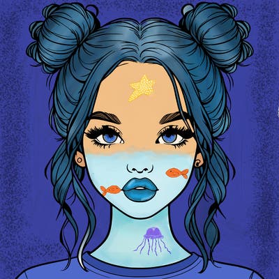 realistic girl with two buns in hair and lips