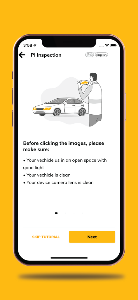 Digit Quick Scan - Pantalla del tutorial de la aplicación Digit Quick Scan que muestra instrucciones para un video o foto de inspección de vehículo