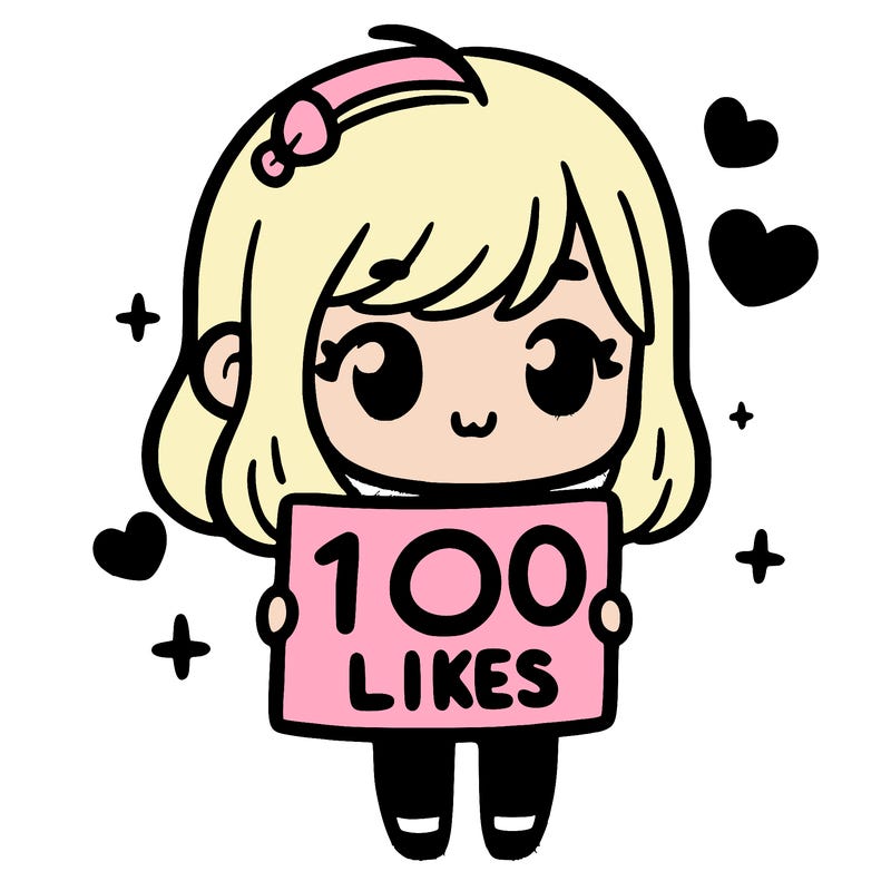 cute girl holding up a sign that says 100 likes