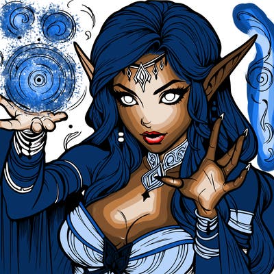realistic scary beautiful elf sorceress casting spell