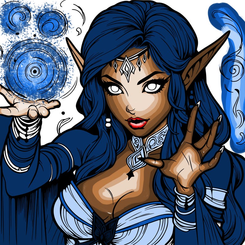 realistic scary beautiful elf sorceress casting spell