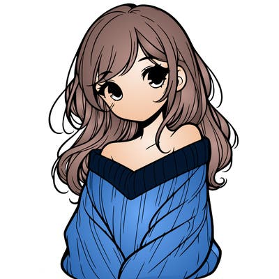 shy pretty girl wearing a sweater that is falling off one shoulder portrait