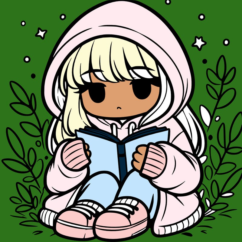 girl in oversized hoodie reading a book