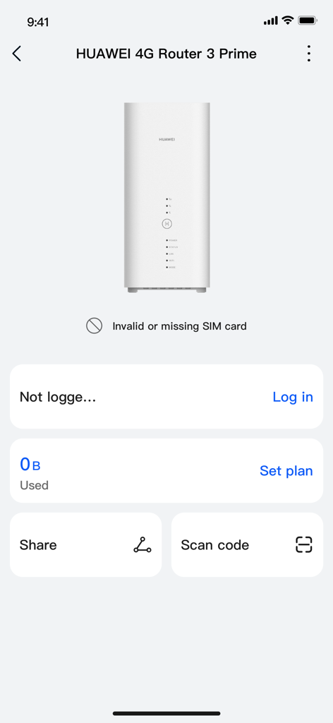 HUAWEI AI Life app screen for managing a HUAWEI 4G Router 3 Prime
