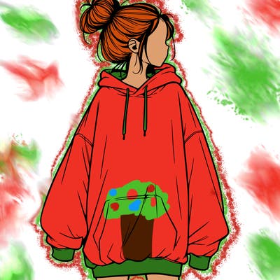realistic girl with a oversized sweatshirt on and a bun